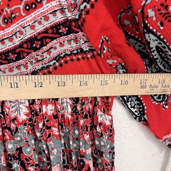 Free People Midsummers Dream Dress Size Small Red Floral Cutout Mini 1/2 Sleeve - Picture 9 of 10